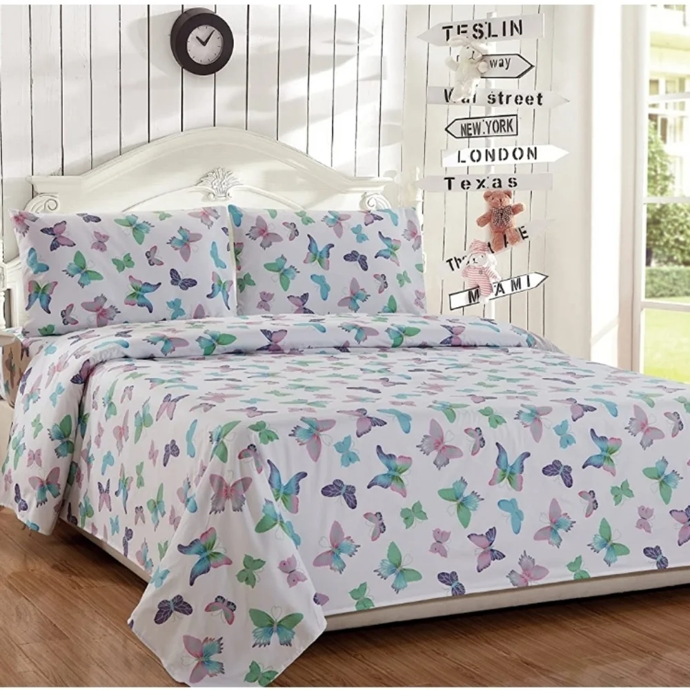 5 pc Twin Reversible Comforter Set Butterfly